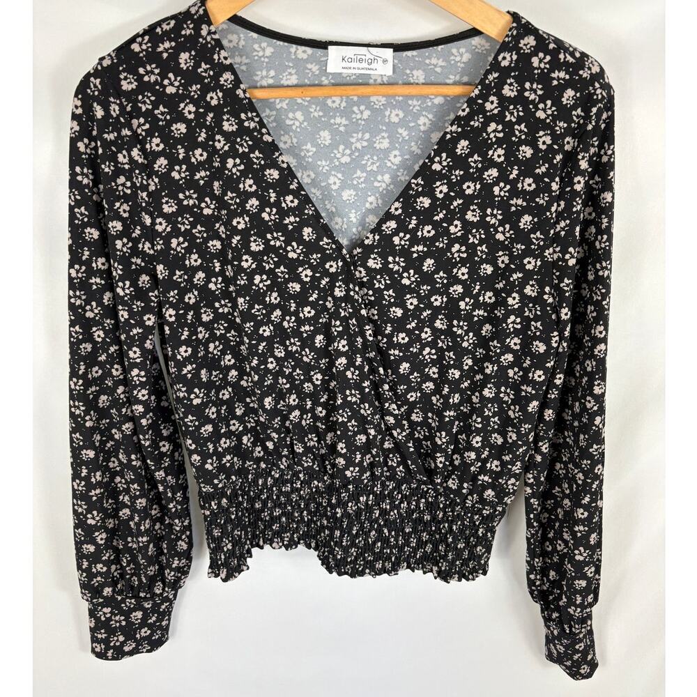 Kaileigh Floral Print V Neck Long Sleeve Blouse Size Small Petite